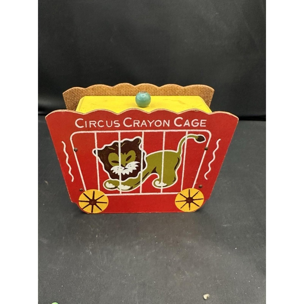 Vintage WoodenCircus‎ Crayon Cage With Lion Image , Circus Cage With Lion